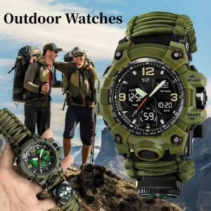 MUSASI Vòng tay paracord Đồng hồ ngoài trời Có thể điều chỉnh Đa chức năng Đồng hồ đeo tay điện tử la bàn Chuyên nghiệp Chống thấm nước Đồng hồ thể thao Cắm trại đi bộ đường dài