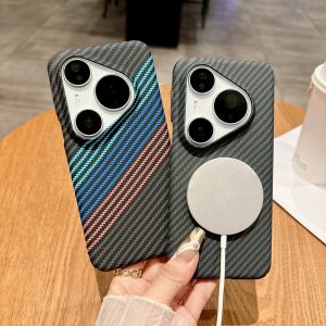 Carbon Fiber Pattern Wireless Charging Magnetic Case For Huawei Pura 80 Pro 70 90 Pro Max Shockproof Slim PC Hard Phone Cover