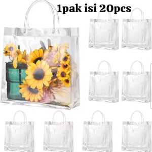 IVLOVE - Grosir 20pcs Tas mika Bening Transparant Totebag Hampers Tebal Premium Tas Hadiah ultah lebaran