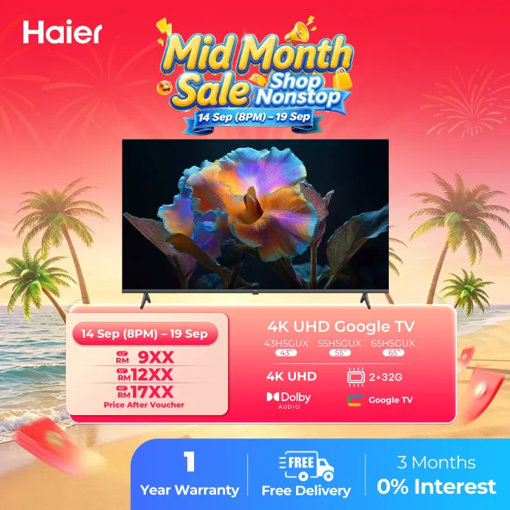 [ ] Haier 4K UHD Google TV/ Low blue light/ HDR 10/ AI Picture Quality/Total Sonics/Gaming 120Hz -H5G Series