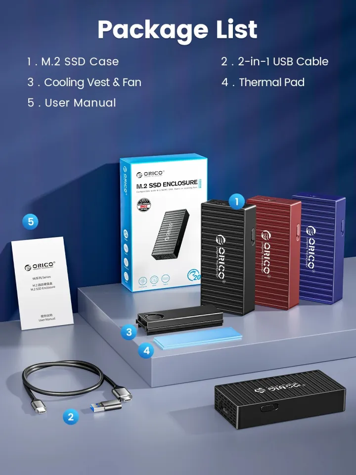 thumbnail image 2 of ORICO M.2 NVMe SSD Enclosure With Cooling Fan – USB 3.2 Gen 2x2 Type-C, 20Gbps, Tool-Free, Aluminum 2 of 5