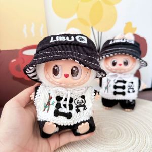 MYCOLOR Panda Labubu Dolls Cloth Chinese Style Bamboo Sitting Labubu Time Cloth Toy Outfit Dress Up 17cm Plush Dolls Clothes Cotton Doll Accessories