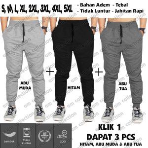 3 Pcs Celana Joger Polos Pria Wanita / Celana Chino / Celana Panjang / Celana Training / Celana Jogger Baby Terry Jumbo dan Standar