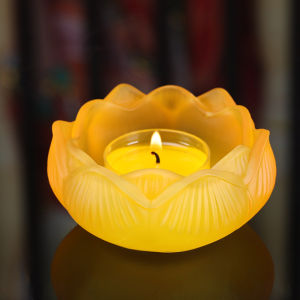 SXH  Colorful Glass Butter Holder   Seven-Star Lotus Candle Holder Butter Lamp Windproof Candle Holder Eternal Light Offering Lamp Buddha Lamp