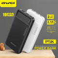 CCC Awei P53K High-capacity power bank 10000mah compact ultra-thin ultra-light power bank 2 charging ports in 2 charging port good quality high-end battery core included 3C Battery Can be taken on the plane. 