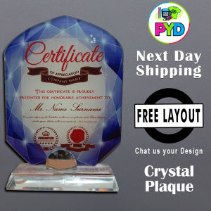 PYD Personalized Customized Glass Crystal Plaque Recognition Award Souvenir
