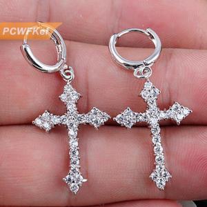 【PCWFKef】 1 cái Zircon pha lê chéo bông tai cho phụ nữ thả Bông tai Gothic Punk hip hop nữ dangle Bông tai đồ trang sức