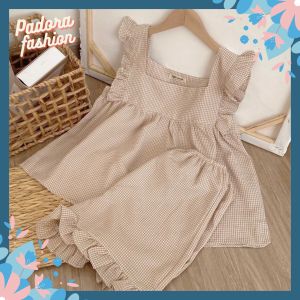 Set đồ bộ mặc nhà nữ đẹp set bộ cánh tiên dáng babydoll kẻ caro chất xốp mềm mát mặc hè Padora-B797