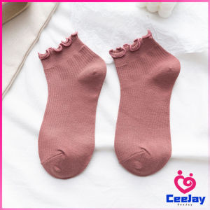 CeeJay ถุงเท้าข้อจีบ สีพาสเทล สไตล์ญี่ปุ่น สำหรับผู้หญิง Women socks