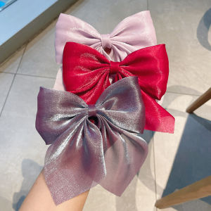 [Lady Sugar] Big Large Bow Hairpin Pearlescent Satin Ribbon Hair Clip for Women Ponytail Hair Pin Solid Color Duckbill Clip Hair Accessories