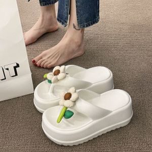 [Free Shipping] Cute Floral Flip-Flops For Women Perfect For Wearing Outdoors At The Beach Or On The Sand.New Style Platform Sole Thick-Soled Wedge Sandals