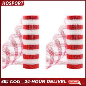 2 Rolls Metallic Foil Mesh Rolls Metallic Foil Deco Mesh Christmas Mesh Ribbon for Christmas Tree Garland Craft Decorations