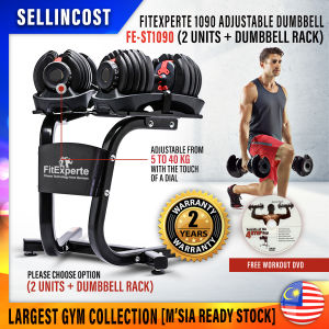 SellinCost FEXPERT 4 to 40kg SelectTech Dumbbell 1090 One Second Automatic Adjustable Dumbbell Set Select Tech 10lb-90lb / 4kg - 40kg Selectech Dumbell Weight Lifting Fitness Gym Equipment With Dumbbell Storage Rack Stand (2Y Warranty) STDR900 STDR730