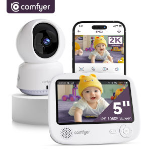 Comfyer Baby Monitor 5" 1080P Split 2K Cam Triple Security 5050mAh 1600ft App Control Night Vision