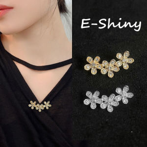 เข็มกลัดติดหัวเข็มขัดเสื้อคาร์ดิแกนผ้าพันคอสูทสำหรับผู้หญิงเข็มกลัดปักเข็มกลัดลายดอกไม้เพชรเทียมที่มีเสน่ห์1ชิ้น
