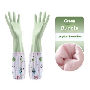 ถุงมือยางแพนด้าสีดอกกุหลาบสำหรับล้างจานห้องครัวทำความสะอาดบ้านเสื้อผ้าหนากันน้ำ