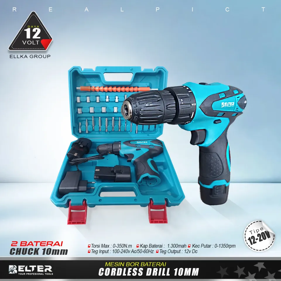 NEW ELLKA mesin bor baterai Cordless 12V drill driver IMPACT Set