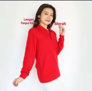 Kaos Kerah Panjang Wanita MERAH Polos / kaos kerah lengan panjang wanita / kaos kerah polos panjang merah / kaos kerah merah