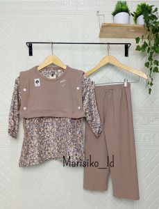 Setelan anak perempuan plus rompi bahan shakilla dan knit laso premium buat anak usia 3-12 tahun one set 3 in 1