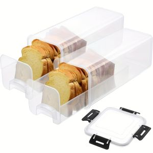 1pc Airtight Bread Box with Lid – Clear Plastic Food Storage Container with Inner Compartments Reusable Rectangular Bread Keeper for Freshness Kitchen Organization Essential Transparent Design