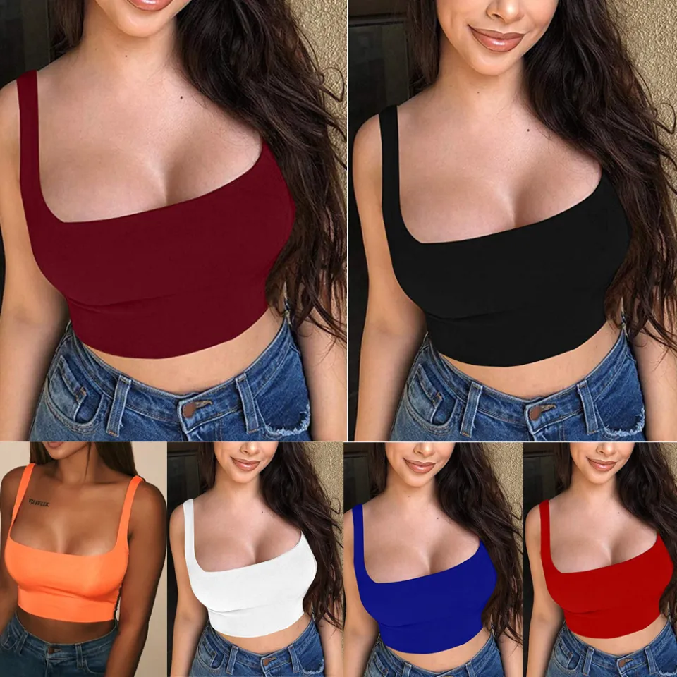 Women Summer Strappy Solid Crop Top Low-cut Bustier Tube Crop Tank Tops  Cami Tops Vest Blouse