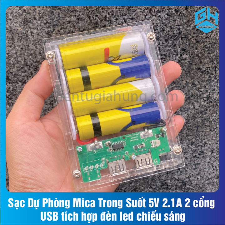 1 Bộ Sạc Dự Phòng Mica Trong Suốt 5V 2.1A 2 cổng USB tích hợp đèn led ...