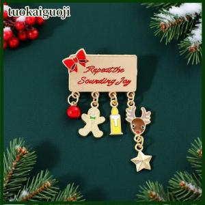 tuokaiguoji Fashion Christmas Brooch For Women Men Santa Claus Snowman Wreath Elk Metal Tassel Lapel Pins Badges New Year Party Gift
