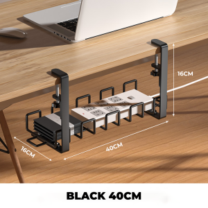 AEGIS Under Desk 40cm 58cm Cable Management Tray Clamp Mount Cable Organiser Cable Rack Non-Drill Under Table Cable Wire Management Tray