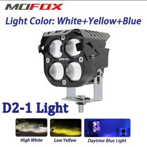 MOFOX D2-1 Laser Gun 80W Motorcycle LED Light White & Yellow High/Low Beam Waterproof Mini Driving Light Work Red Blue Angel Eyes DRL For Motorcycle Car