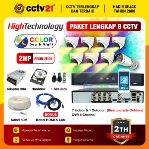 Paket CCTV 8 Kamera Colorvu Full Color Night Vision 2MP dengan DVR 8 Channel dan Kabel 100M - Harga Promo