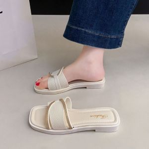 [Free Shipping] 2025 New Womens Thick-Soled Flat Slippers Summer Fashion Rhinestone One-Strap Versatile Non-Slip Soft Sole