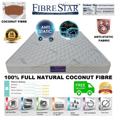 (New Edition) Premium Fiber 100% Full Coconut Fibre Anti-Static Mattress / Tilam Fiber Sabut Kelapa (4 Sizes)(1st Grade Fibre)(10 Years Warranty)