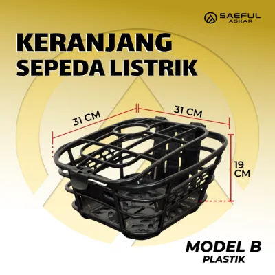 Keranjang Depan Sepeda Listrik Berbahan Plastik Kokoh dengan Lubang Botol Minum