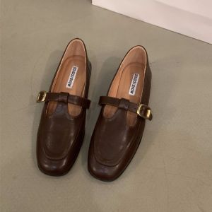 IELGY British Style Flat Square Scalp Shoes Womens 2024 Black Single Shoes French Mary Jane Shoes