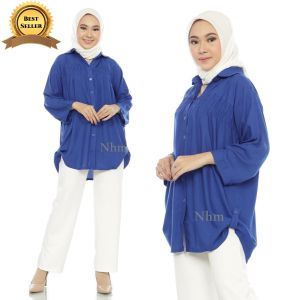 NHM Atasan Kemeja Wanita Polos Putih Kemeja Wanita Banyak warna Jumbo Baju Kemeja Formal Casual Murah adem Katun Rayon premium