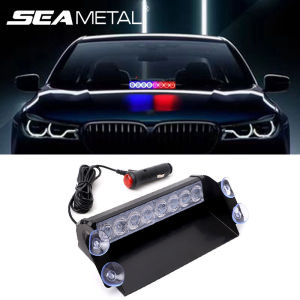 SEAMETAL 8LED Shovel Strobe Light High Brightness Open Road Strobe Red and Blue LED Front and Rear Windshield Warning Light Auto Parts
