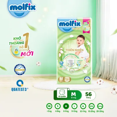 [QUÀ TẶNG GIỚI HẠN – ĐƠN 299K/799K] Combo 2 Tã Quần Thiên Nhiên Molfix Natural Super Jumbo M56/L52/XL46/XXL42