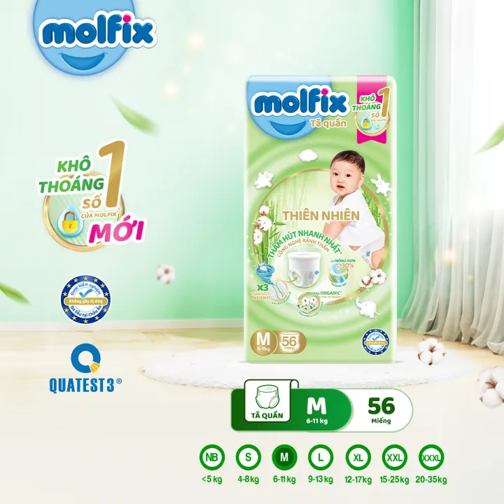 Tã Quần Thiên Nhiên Molfix Natural Super Jumbo M56/L52/XL46/XXL42/XXXL28