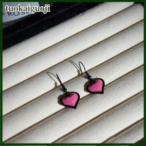 tuokaiguoji New Fashion Trend Pink Heart Pendant Earrings For Women Ear Hooks Jewelry Wedding Party Gift