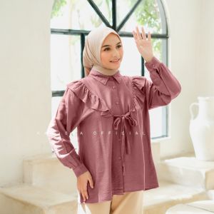 Atasan Muslim Wanita Wudhu Friendly Blouse Wanita Remaja Terbaru Polo Linen Busui Friendly Alenzaa