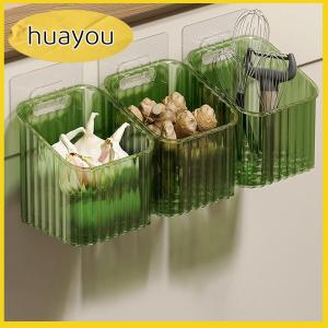 huayou 1pcs Kitchen Garlic Ginger And Onion Transparent Storage Basket Wall-Hanging Small Wall-Mounted Storage Box Storage Rack