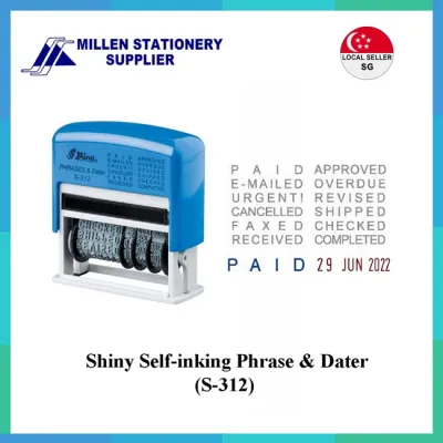 Shiny Self Inking Date and Phrase Stamp (S-312) / Replacement Pad [Millen Stationery]