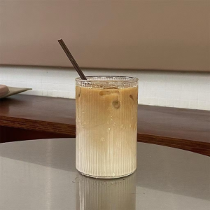 Aesthetic glass cup Fluted ribbed Drinking Glass Mug for Ice Coffee Matcha Cocktails tea
