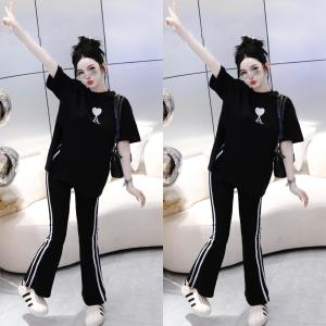 Set Bộ Nữ Thun TĂM LẠNH Quần Loe + Áo FORM RỘNG xẻ tà Thời Trang