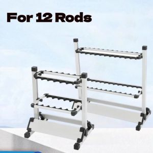 OKKFINE Aluminum Alloy Fishing Rod Rack Wall Mount 12 Grid Capacity Fishing Pole Stand Sturdy Freestanding Design Fishing Rod Organizer For Fishing Enthusiasts