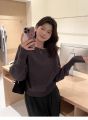 Korean Long Sleeves Off Shoulder Knitted Sweater For Women Loose Lantern Tops. 