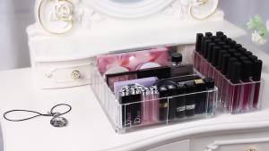Bộ đựng phấn mắt và son môi FAJ giá để đồ trang điểm bằng chất liệu acrylic dùng cho bàn trang điểm ngăn kéo hộp đựng mỹ phẩm trong suốt (27 ngăn).