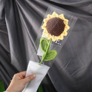 ZIAAN Delicate Long Life Easy to Use Flower Art Valentines Gift Wedding Gift Hand-knitted Finished Product Party Decoration Knited Flower Table Fake Flowers Sunflower Bouquet Vase Ornament