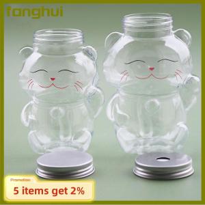 fanghui Cute Lucky Cat Water Bottle Transparent Juice Drink Bottle Milk Tea Bottle Coffee Juice Mouth ABle Drinking Cup