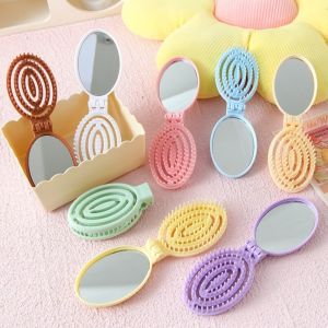 CHROME RECOVER73CH1 Mini Folding Hair Comb Hollow with Mirror Foldable Hair Brush Portable Scalp Massage Airbag Comb Travel